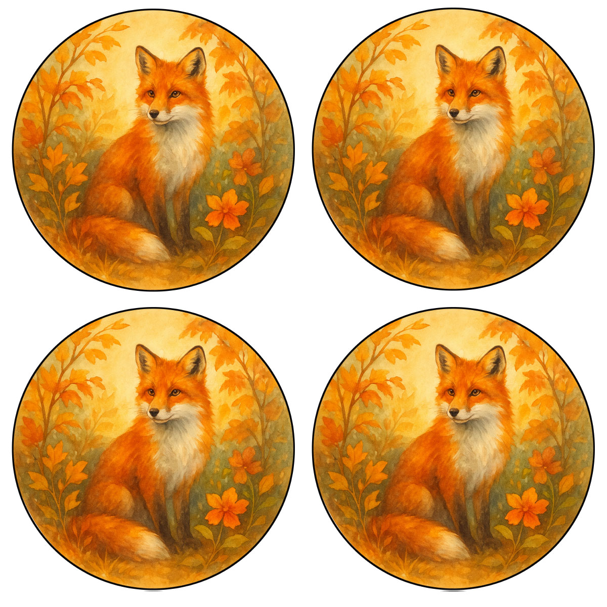 Set de 4 dessous-de-verre Renard automnal