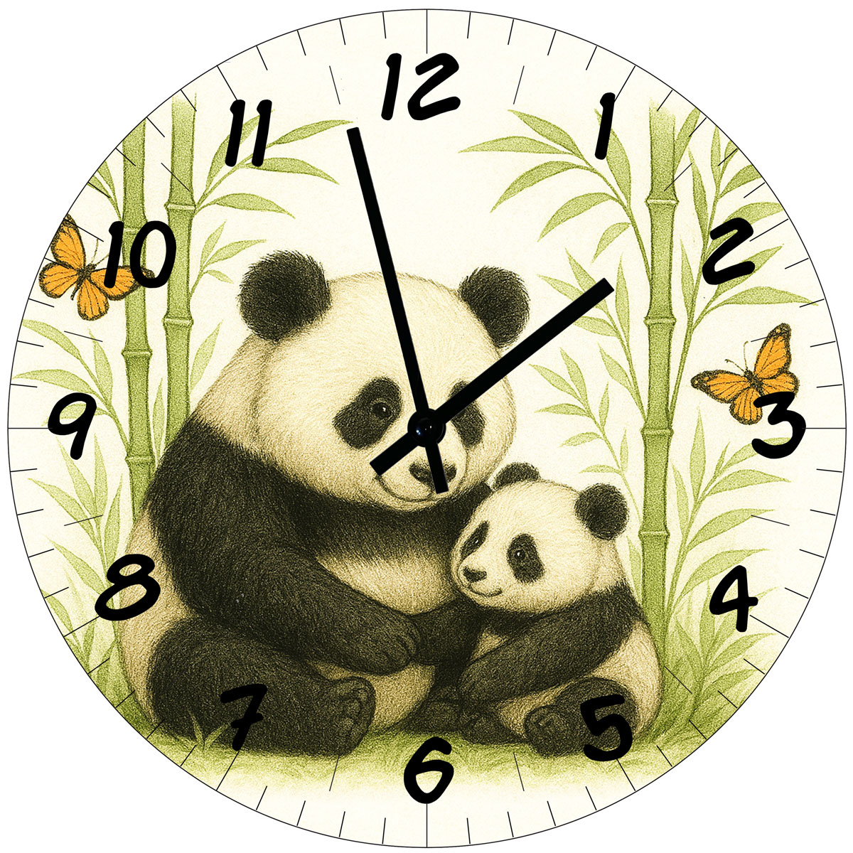 Horloge murale en verre � Panda et B�b� Panda