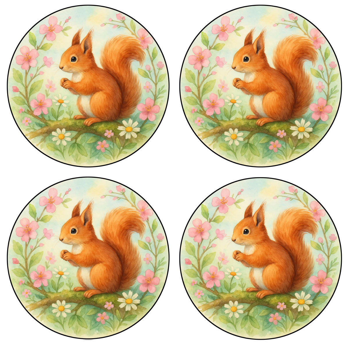 Set de 4 dessous-de-verre �cureuil Fleur