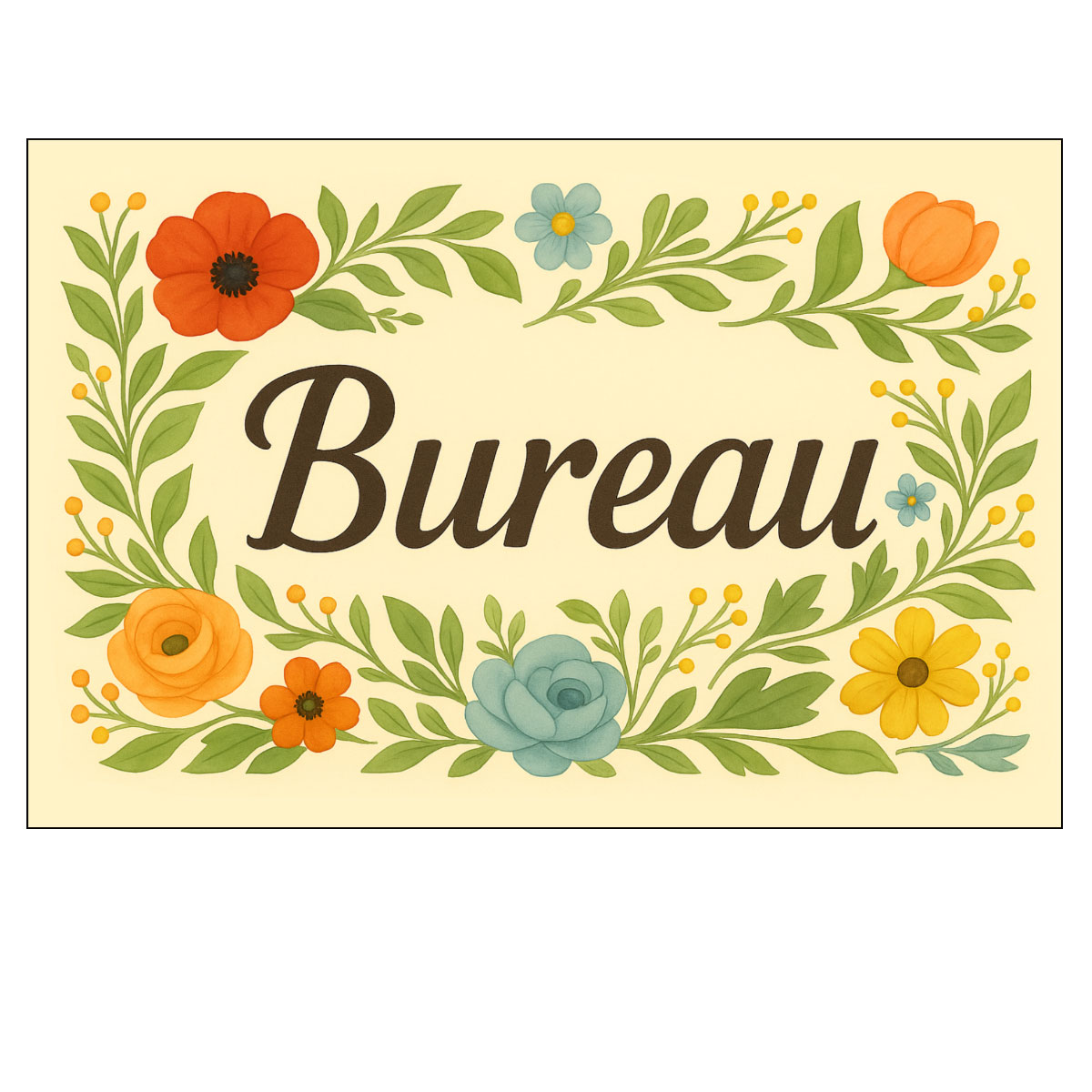 Plaque de Porte Florale en Mtal  Bureau