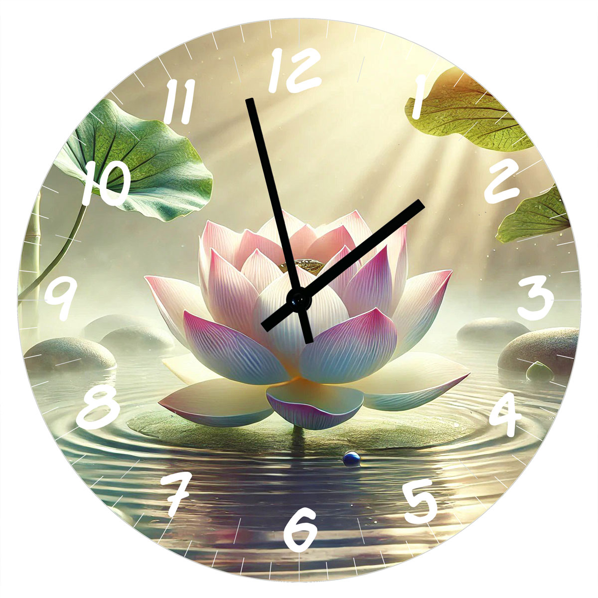 Horloge Ronde en verre abondance du lotus  CBKreation 29 cm
