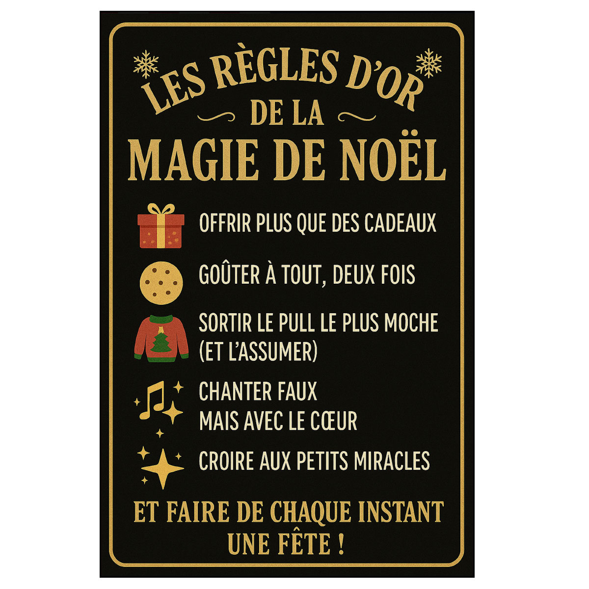 Plaque mtal Les rgles dor de la magie de Nol  30,5 x 20 cm