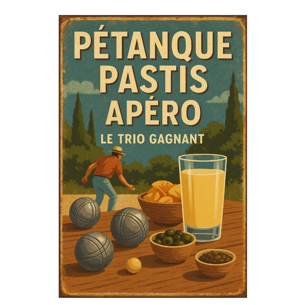 Plaque m�tal P�tanque Pastis Ap�ro le trio gagnant