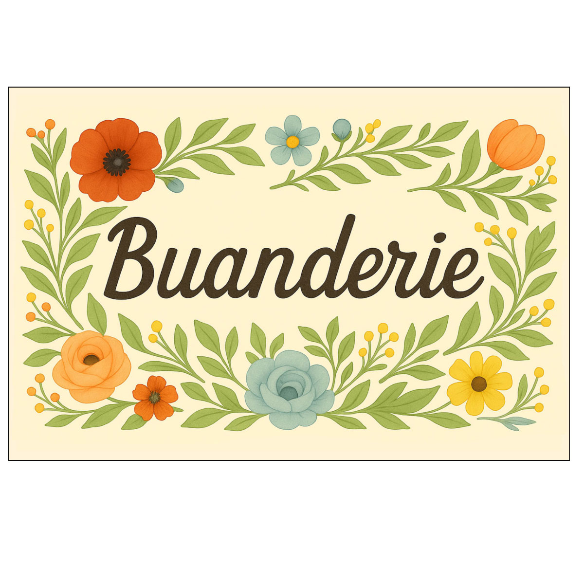 Plaque de Porte Florale en Mtal  Buanderie