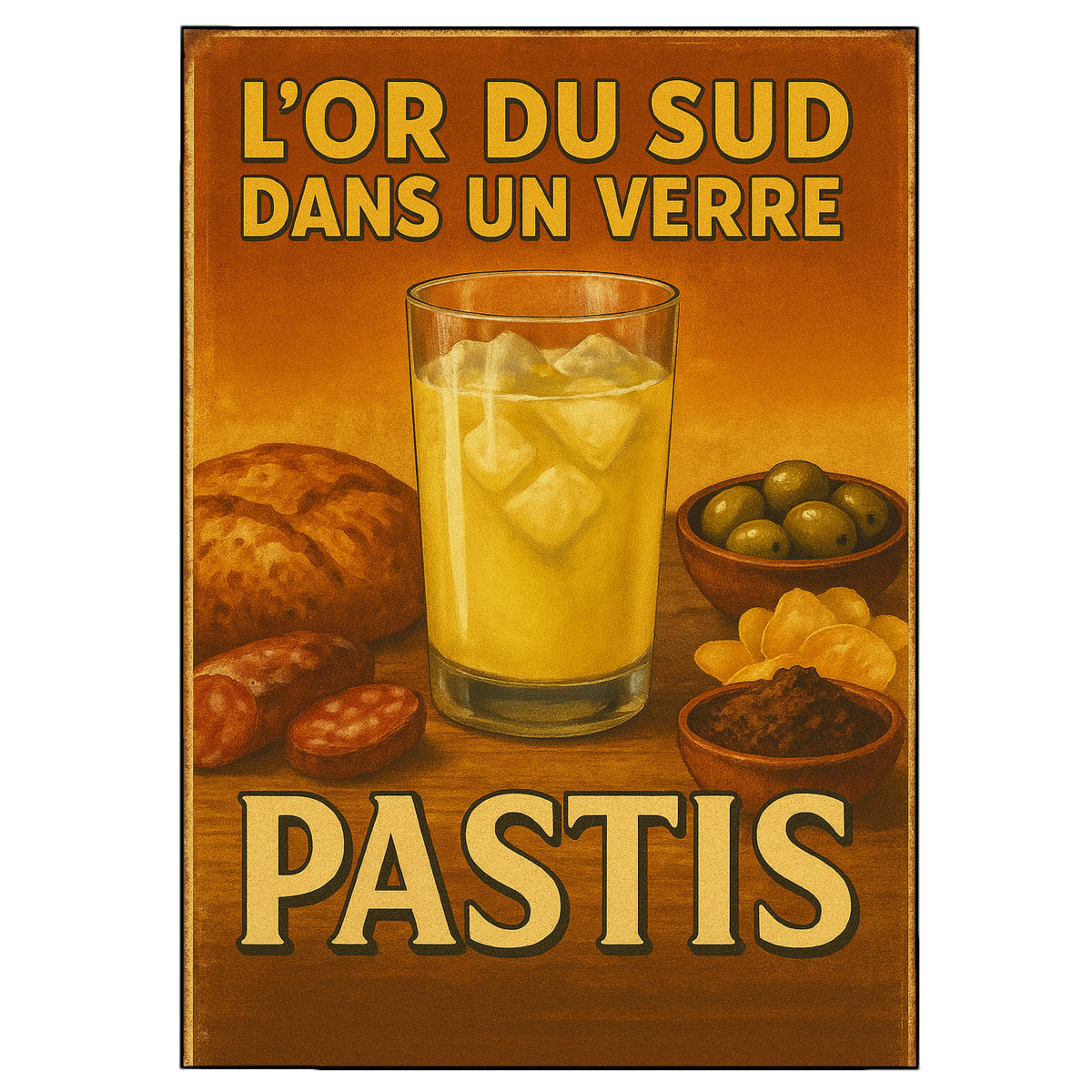 Plaque M�tal � Pastis � L�Or du Sud dans un Verre � CBKr�ation