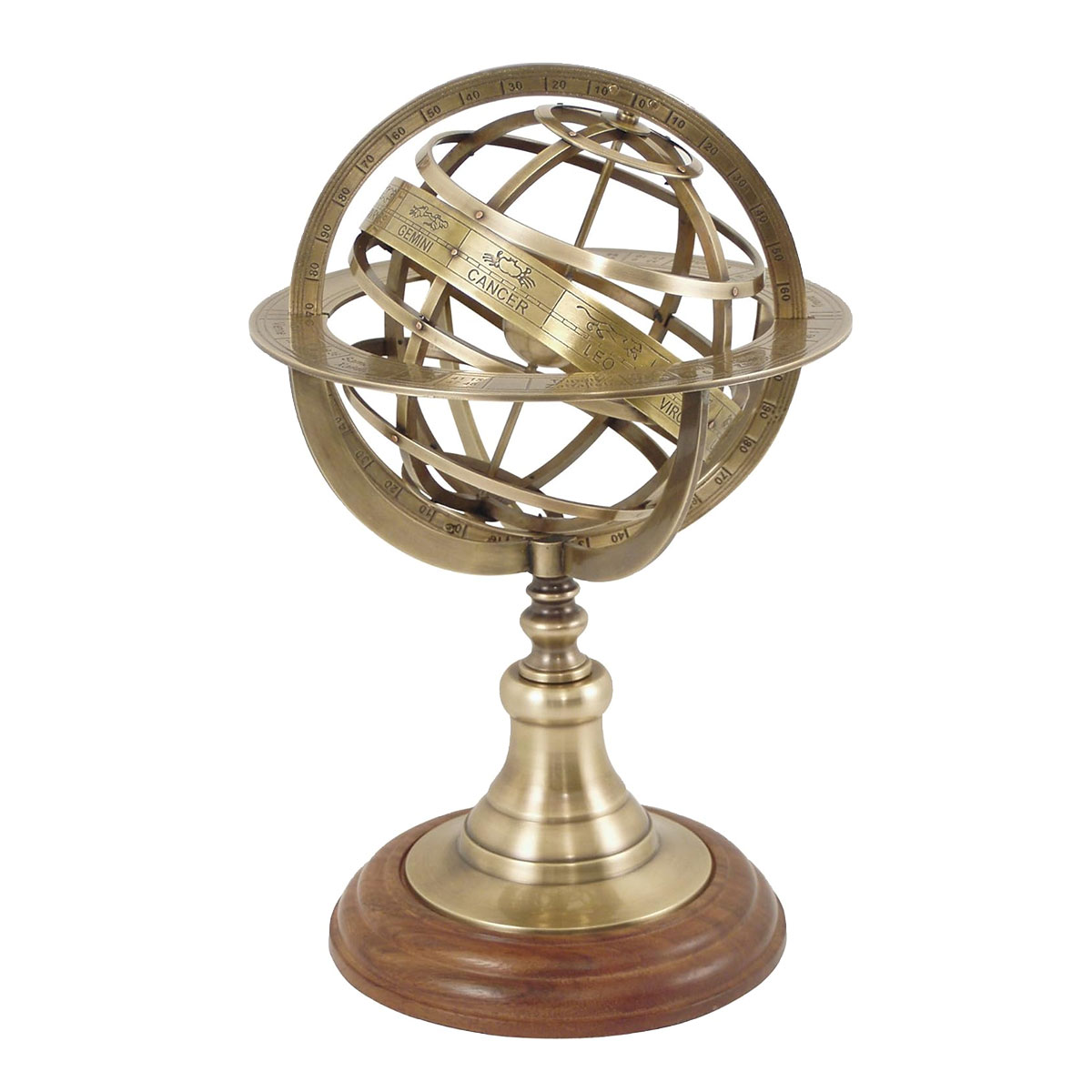 Globe armillaire en bois et laiton