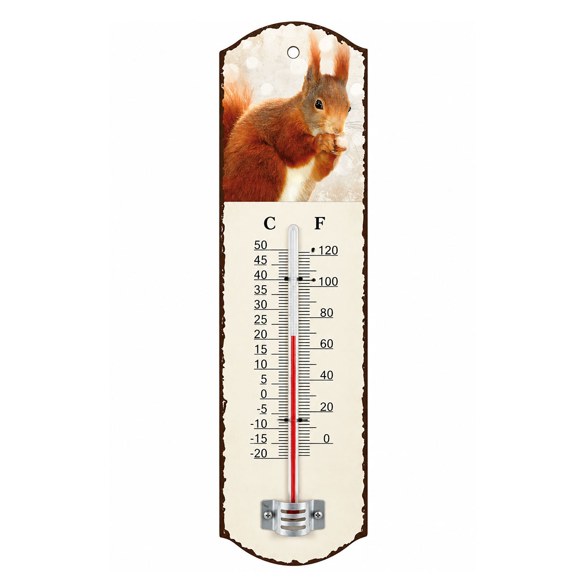 Thermom�tre mural �cureuil en m�tal 26,8 cm