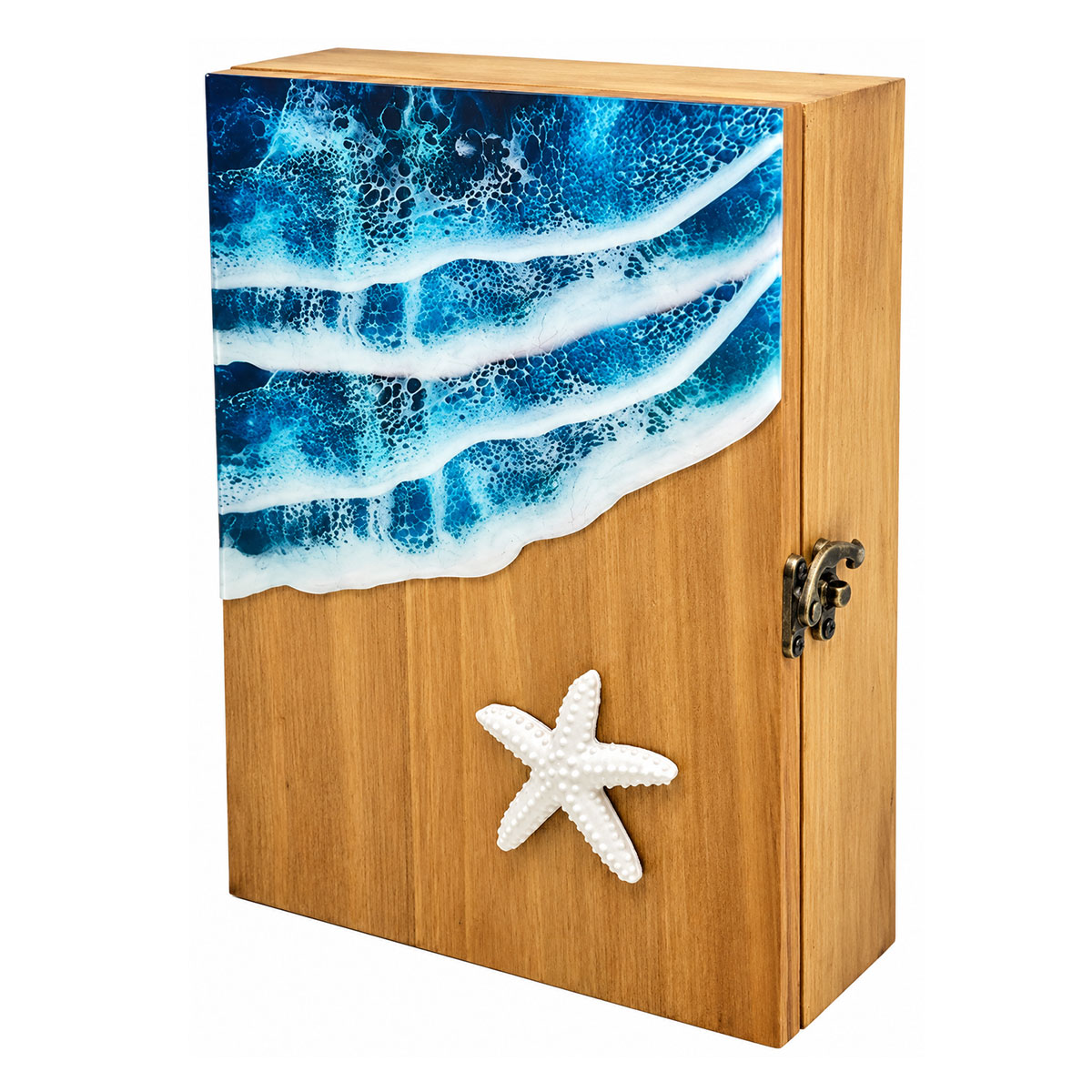 Bo�te � cl�s murale bord de mer en bois 6 crochets 25 cm