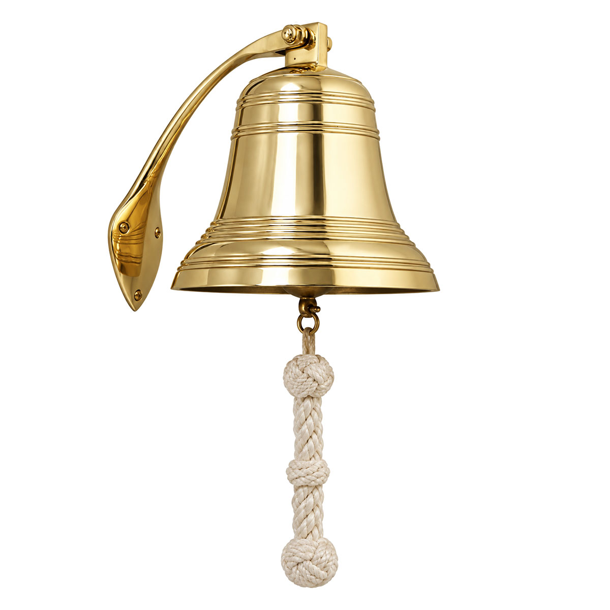Cloche murale marine en laiton brillant avec corde 33 cm