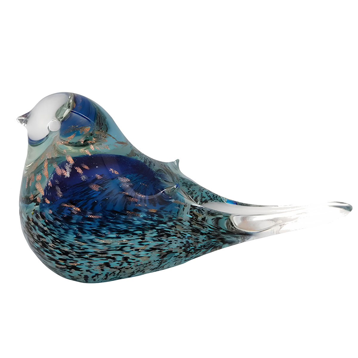 Presse-papier oiseau en verre � Mod�le bleu paillet�