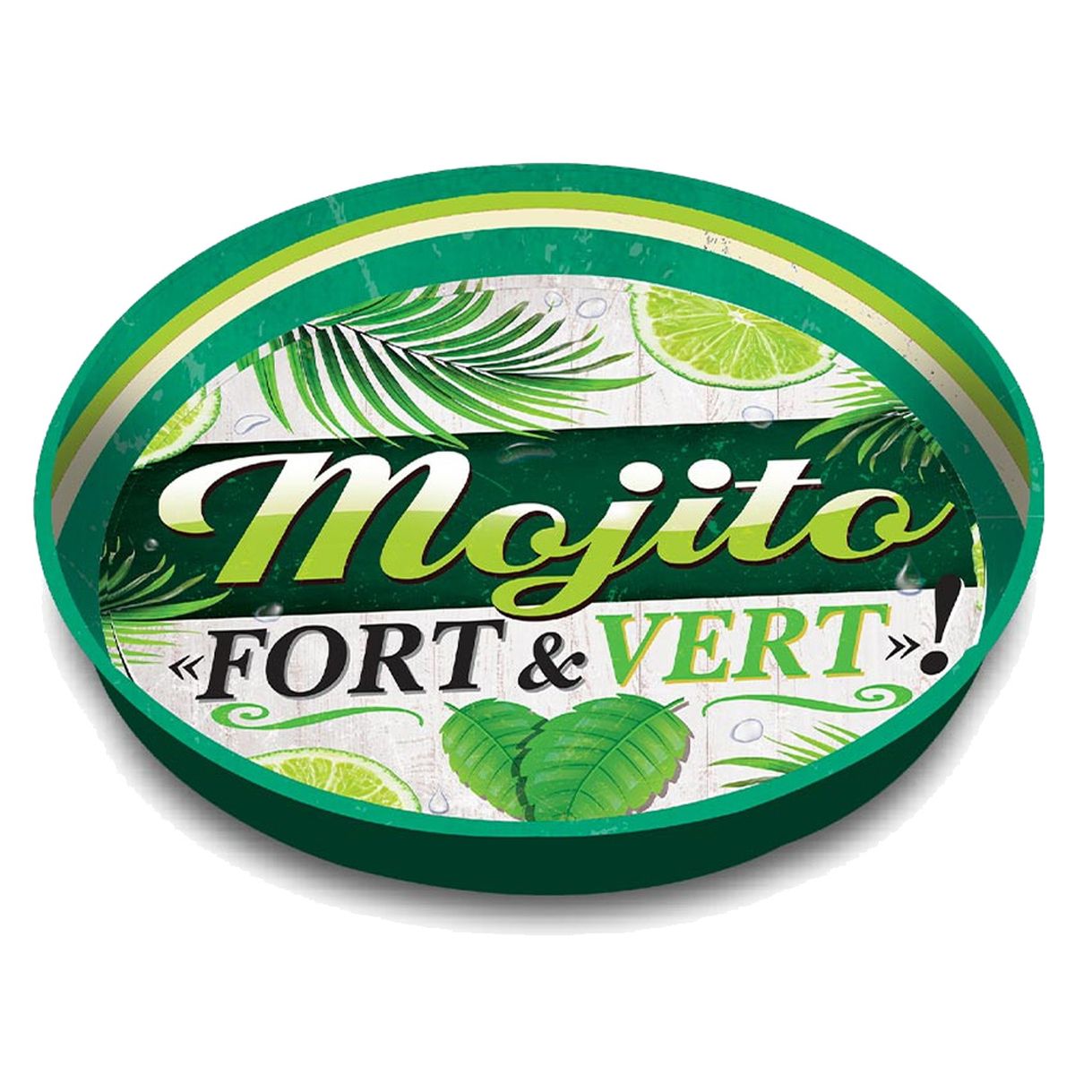 Plateau Mojito Fort et Vert - rond en mtal 33 cm