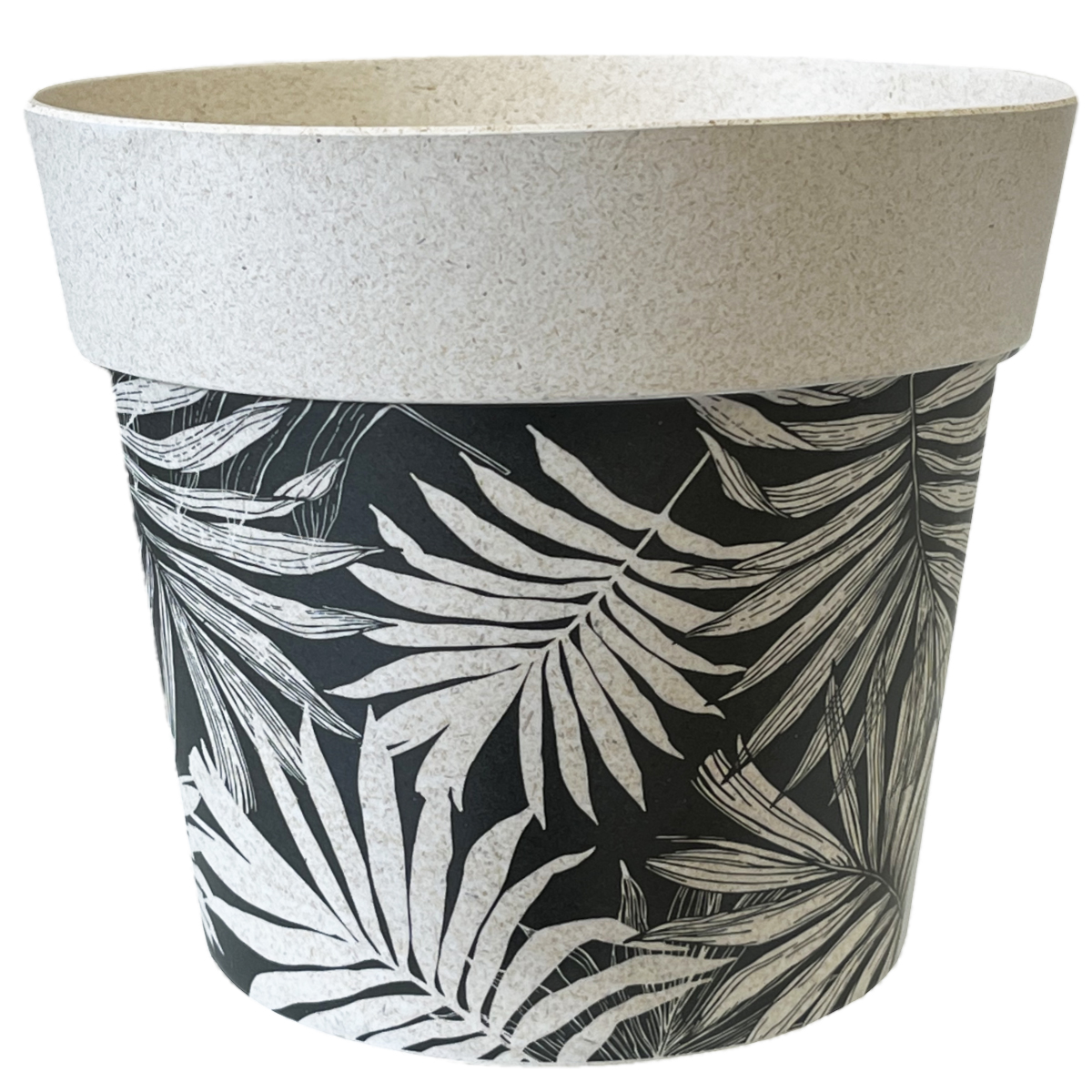 Cache Pot en Fibre de Bambou - Noir et Beige - 15.5 cm