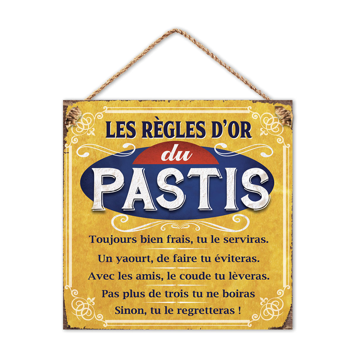 Plaque Dcorative Les rgles du Pastis  suspendre 20 cm