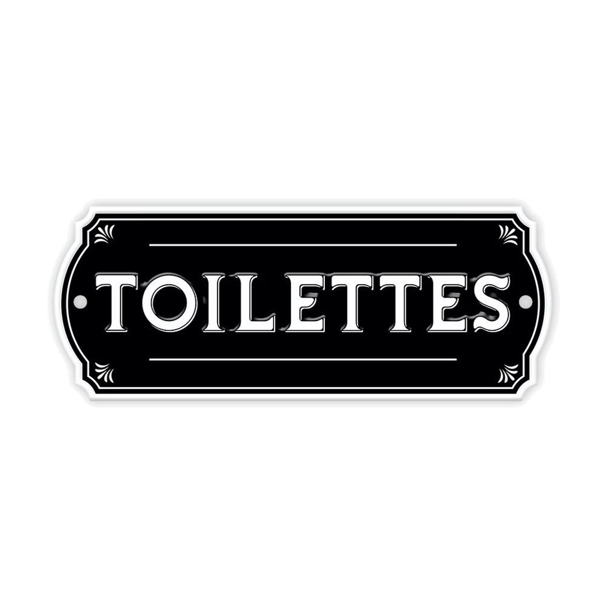 Plaque de porte - Toilettes - en mtal noir et blanc emboss