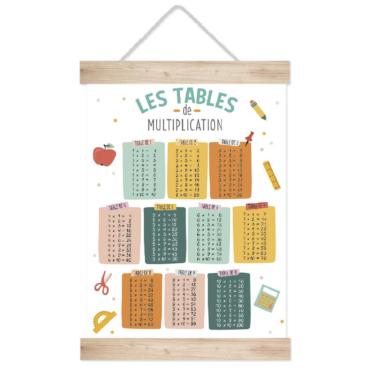 Plaque Kakemono en bois  suspendre - Tables de multiplications