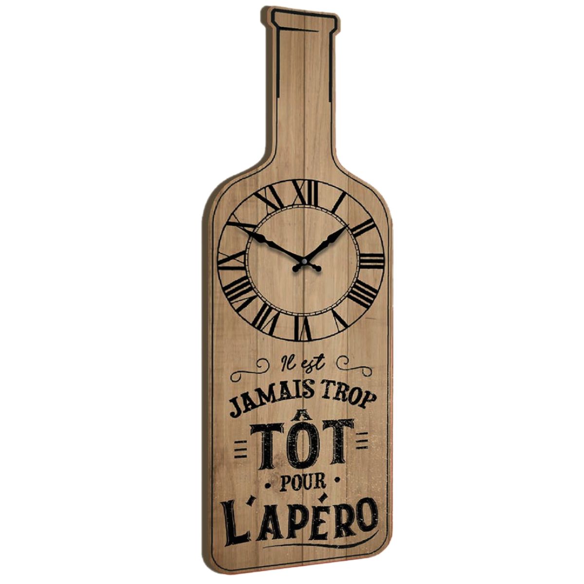 Horloge Bouteille en bois 63 cm - Jamais trop Tôt pour l'Apéro