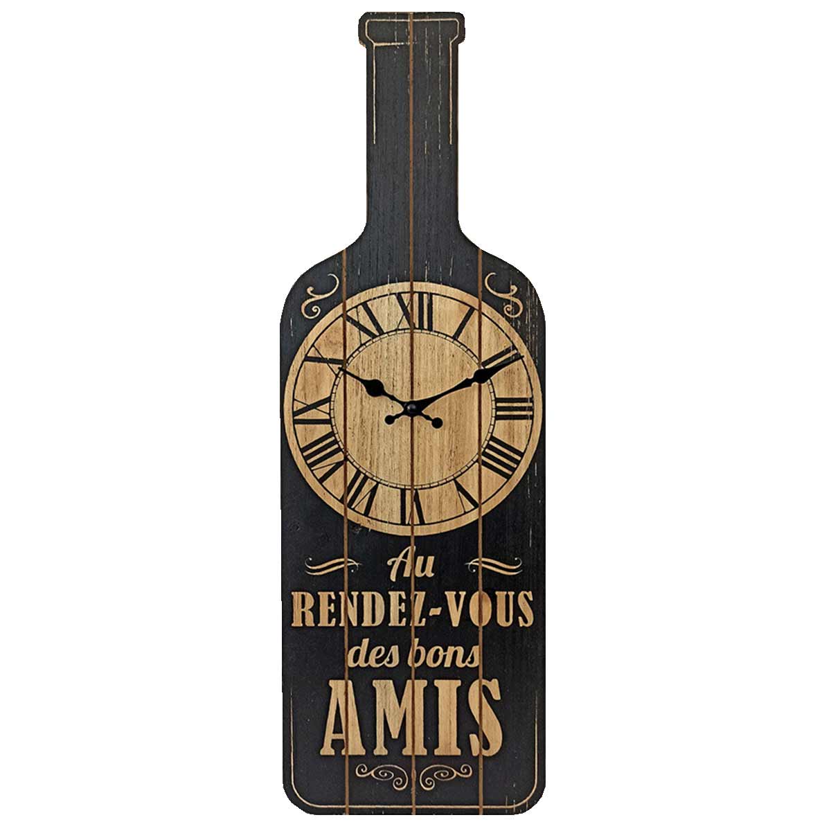 Horloge Bouteille en bois 64 cm - Rendez vous des Amis