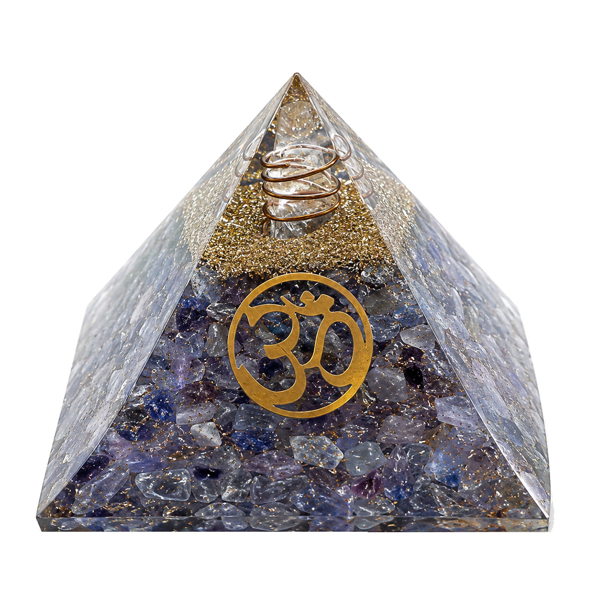 Pyramide Orgonite en Agate Bleue avec symbole OM