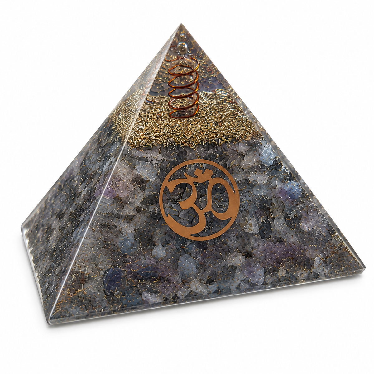 Pyramide Orgonite en Agate Bleue avec symbole AUM
