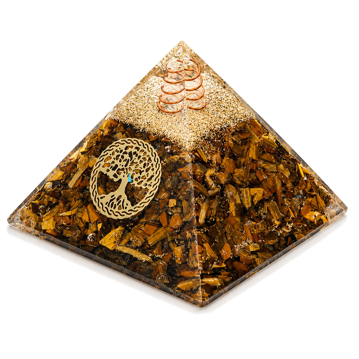 Pyramide Orgonite en �il de Tigre avec Arbre de Vie