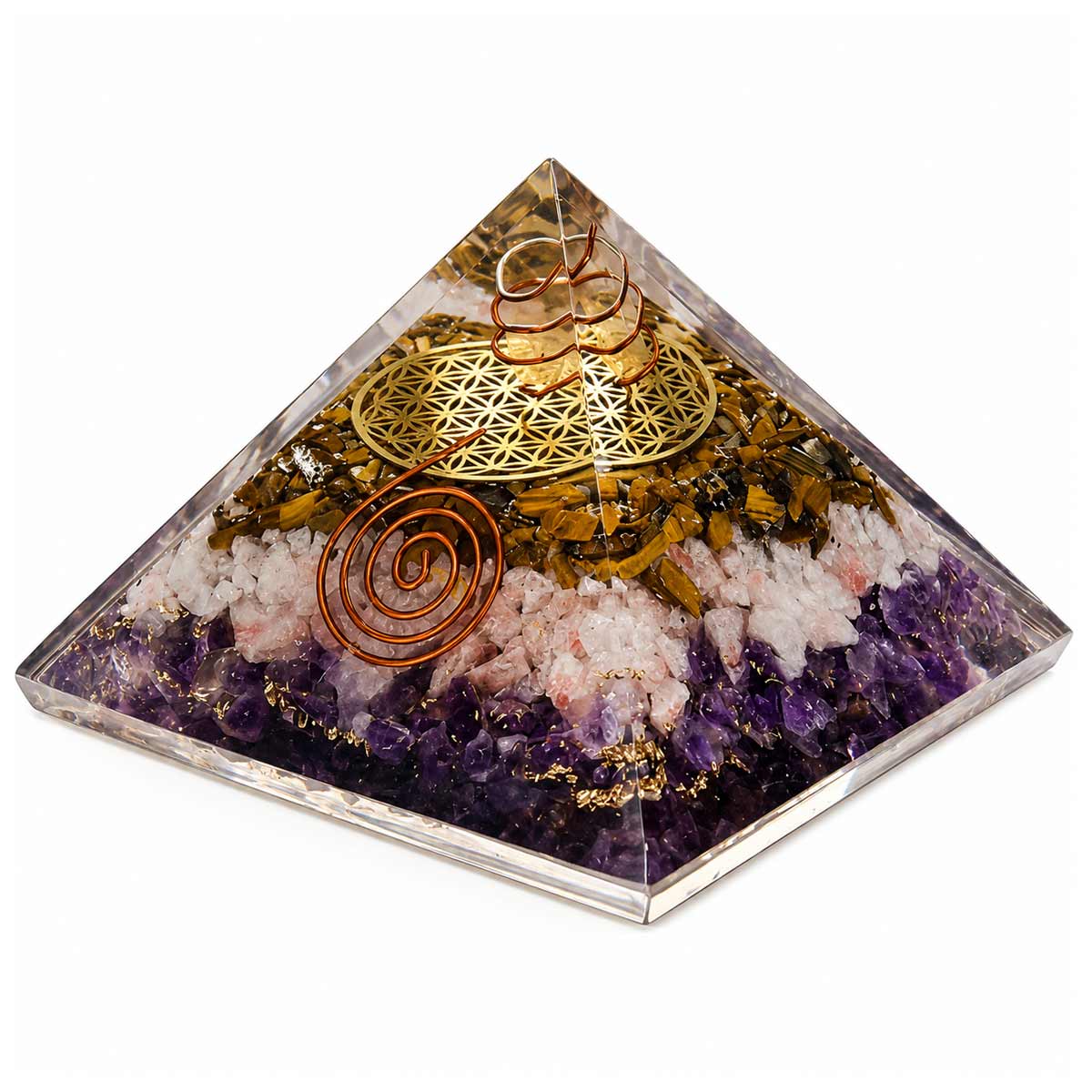 Pyramide Orgonite Fleur de Vie en r�sine et pierres naturelle