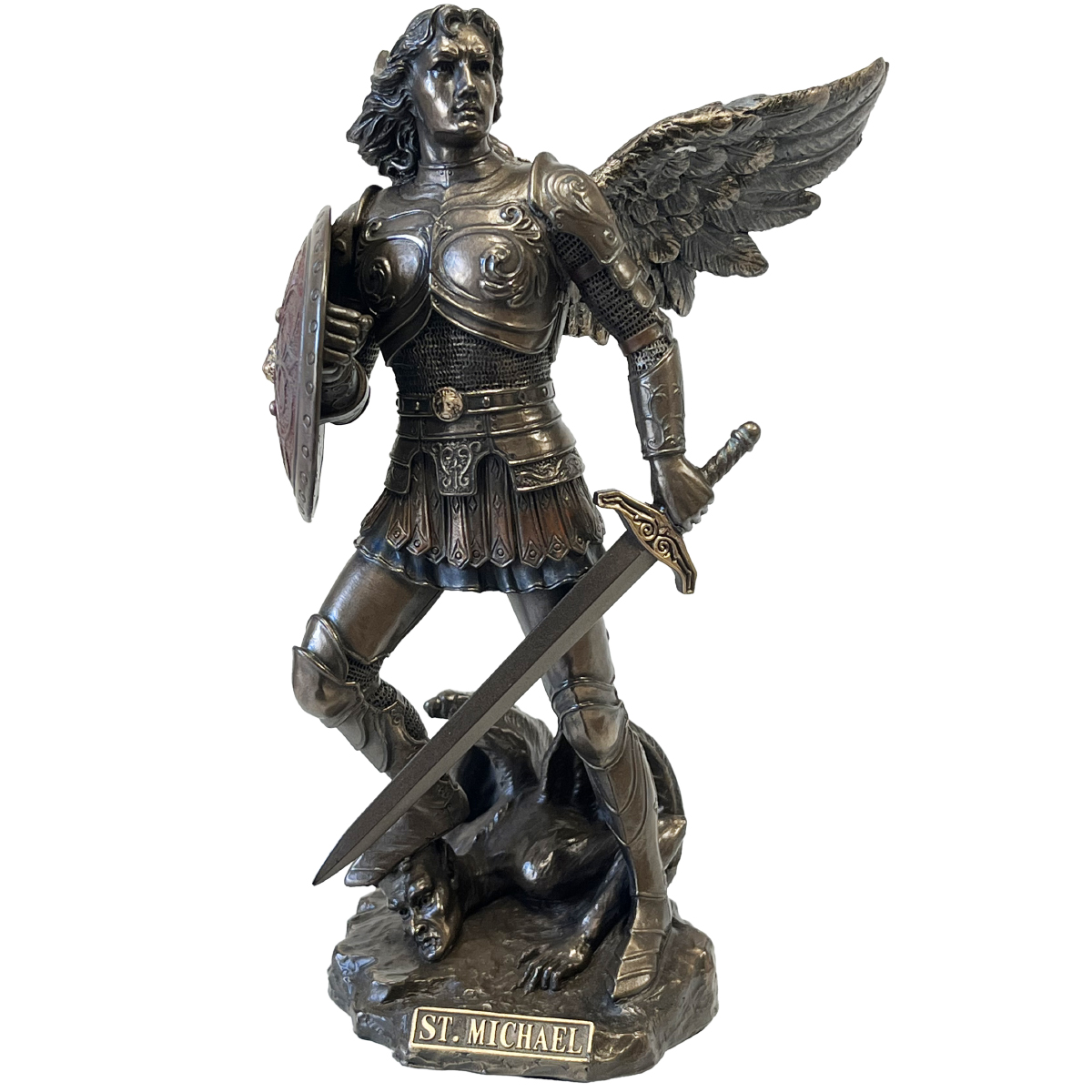 Figurine Saint Michel en bronze coul  froid 22 cm