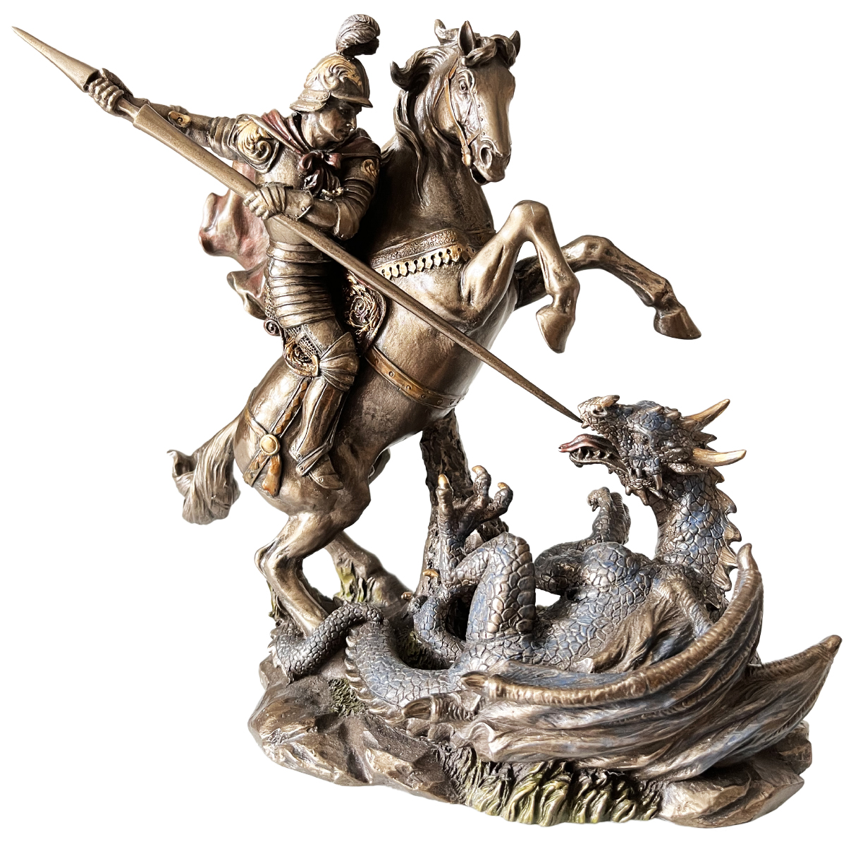 Figurine Saint Georges en bronze coul  froid 21 cm