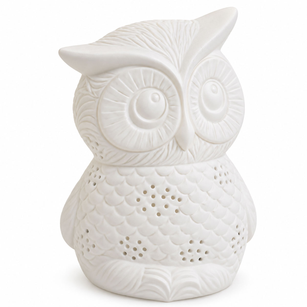 Lampe hibou en porcelaine blanche ajour�e - 20 cm