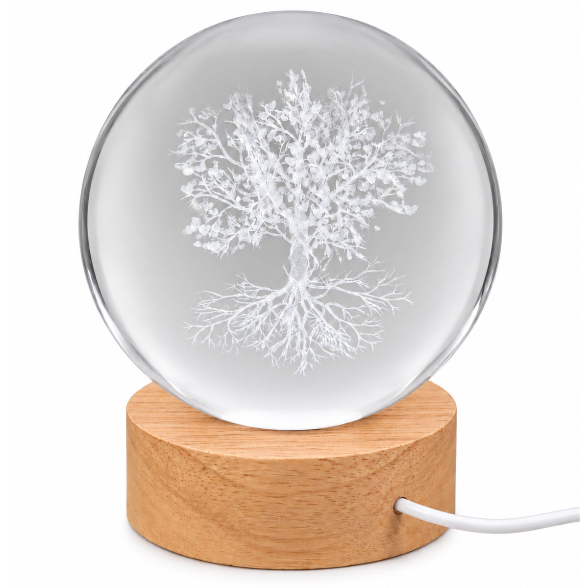 Veilleuse LED 3D arbre de vie en verre et bois Lightmeup