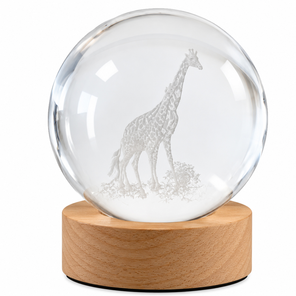 Veilleuse LED 3D girafe et girafon en verre 10,7 cm