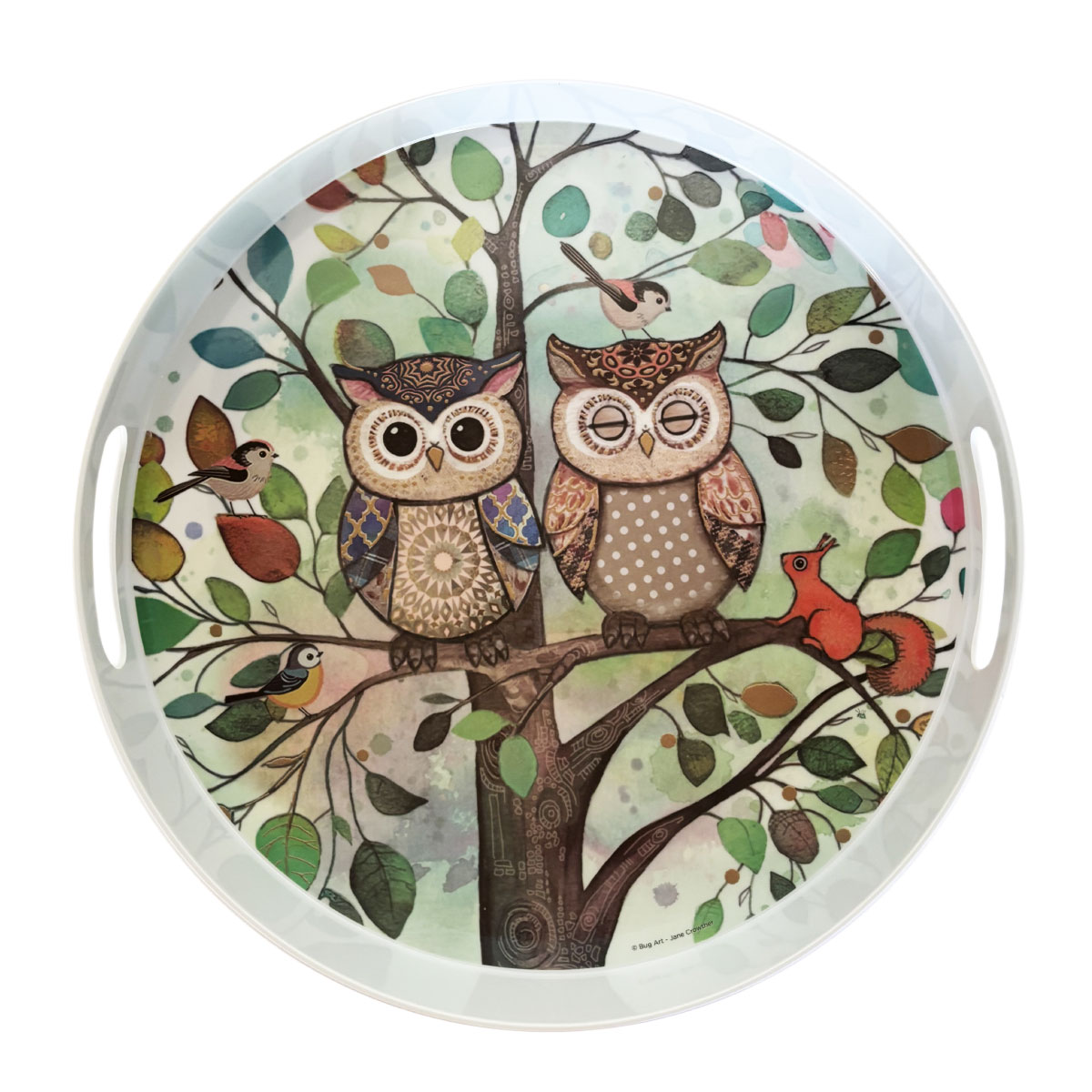 Plateau rond  Couple de Chouettes et vgtation