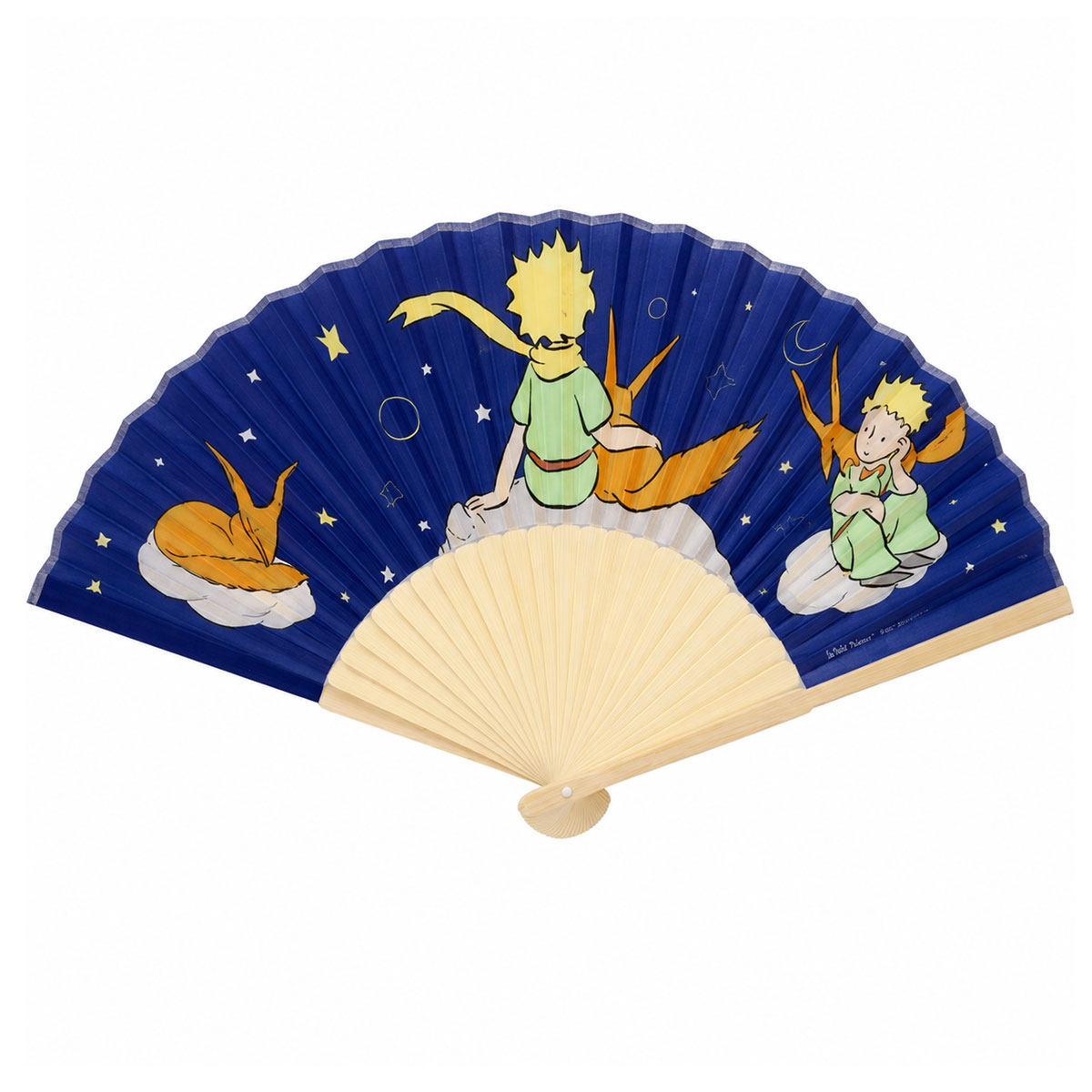 �ventail Le Petit Prince bleu fonc� en bambou