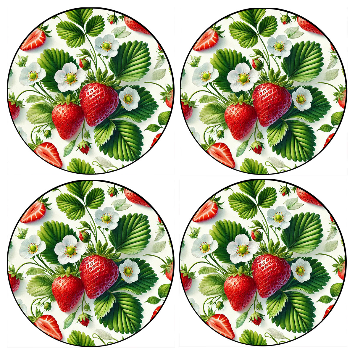 Set de 4 dessous-de-verre ronds Fraises gourmandes �