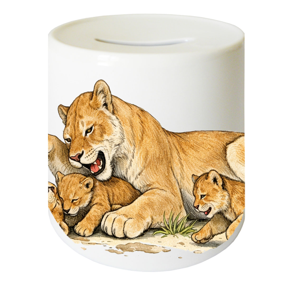 Tirelire lionne dans la savane en c�ramique 9,5 cm