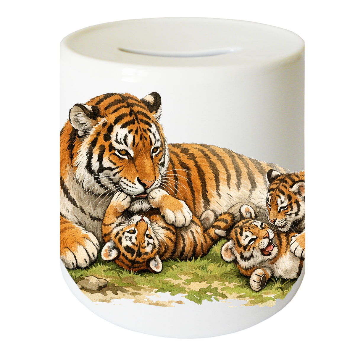 Tirelire tigres dans la savane en c�ramique 9,5 cm