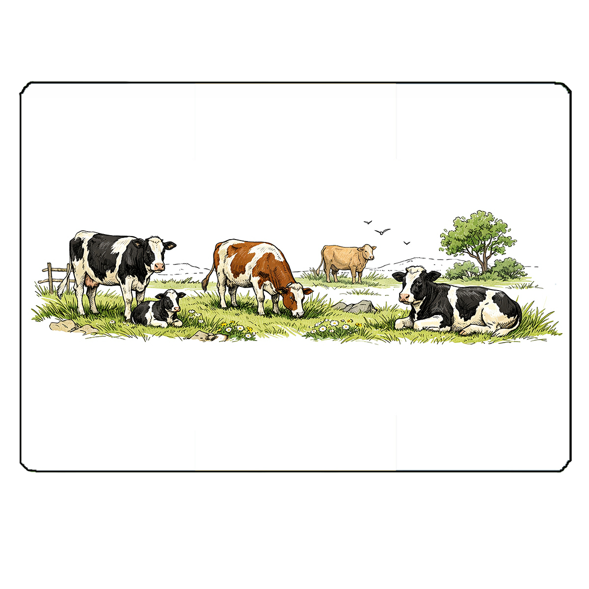 Planche � d�couper verre vaches dans le prairie 28,5 x 20 cm