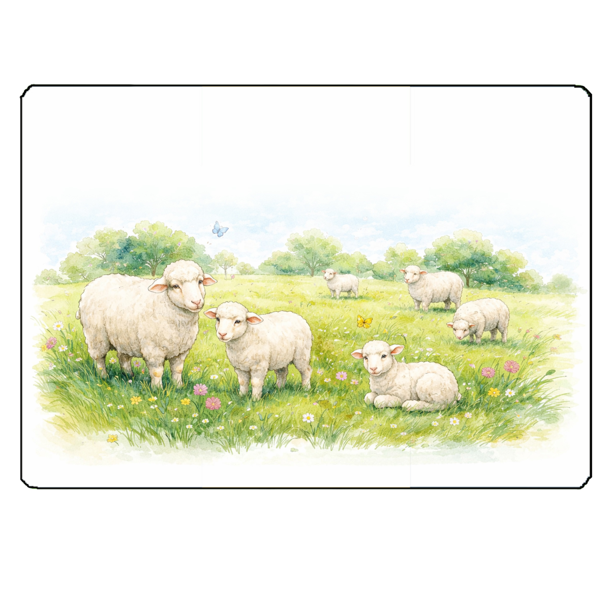 Planche � d�couper verre moutons dans le prairie 28,5 x 20 cm