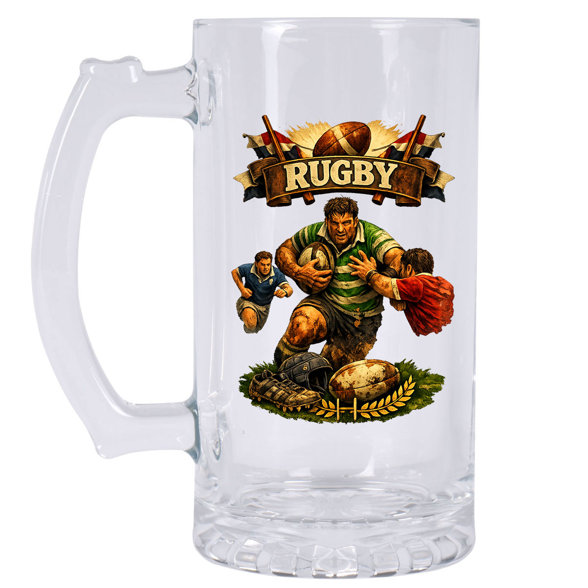 Chope � bi�re rugby logo 470 ml  Verre � bi�re imprim� en France