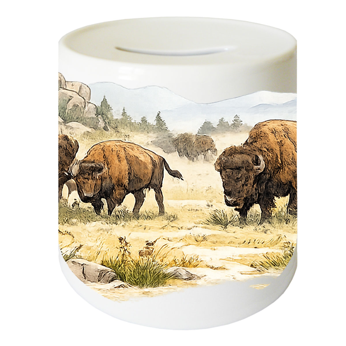 Tirelire les bisons en c�ramique 9,5 cm Cbkr�ation