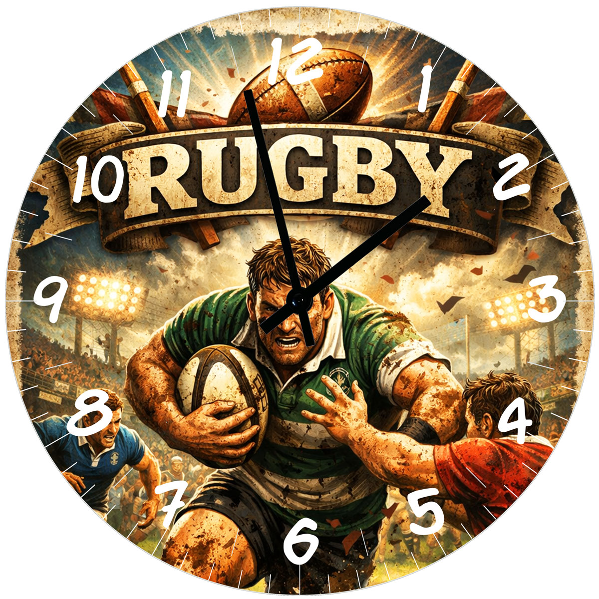 Horloge rugby en verre 29 cm � passion du ballon ovale