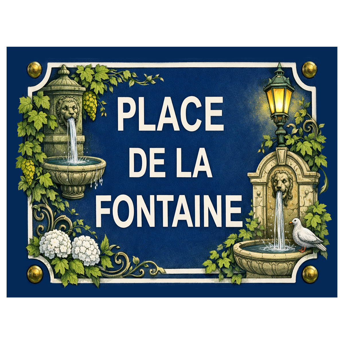 Plaque m�tal place de la fontaine � 20 x 15 cm