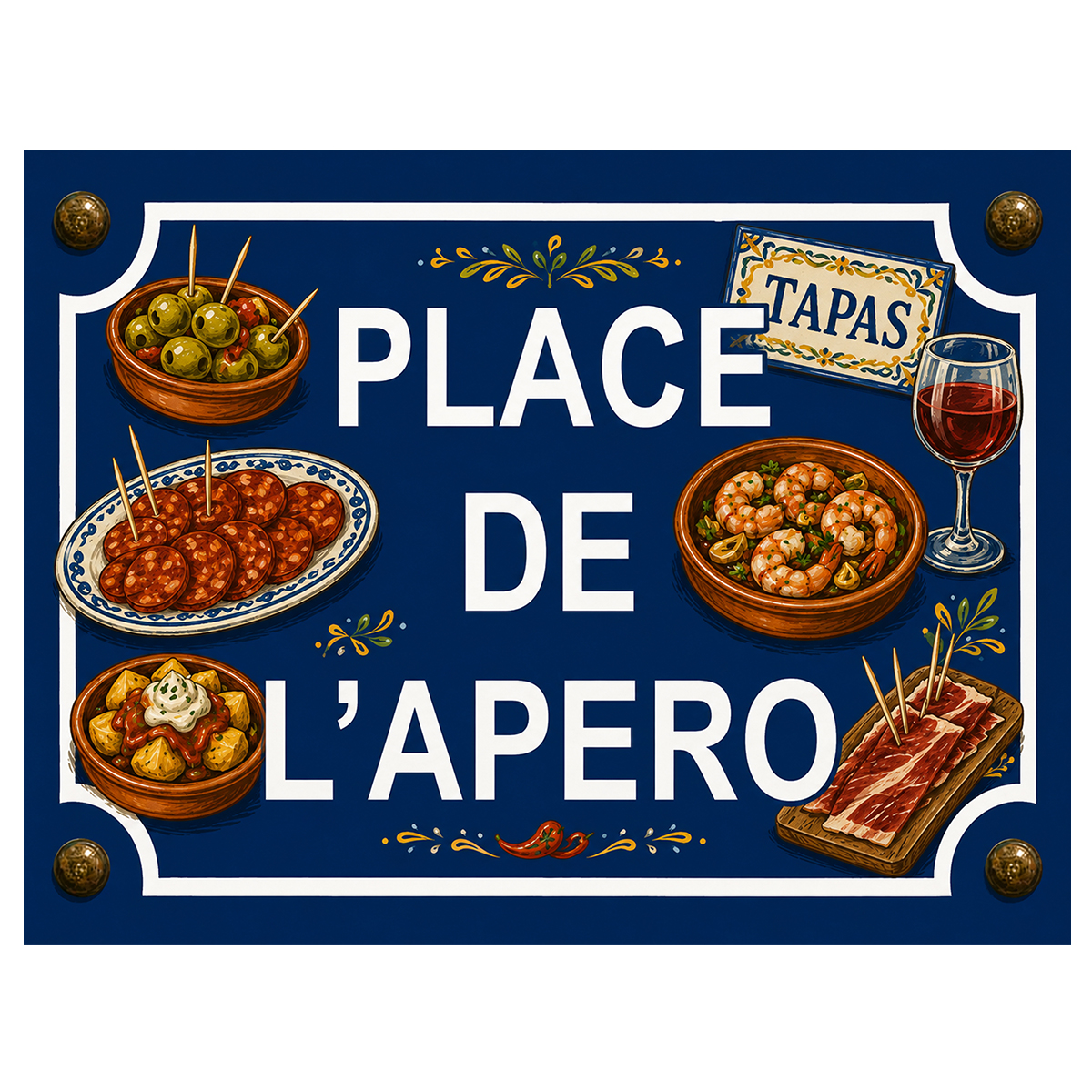 Plaque m�tal place de l'ap�ro tapas � 20 x 15 cm