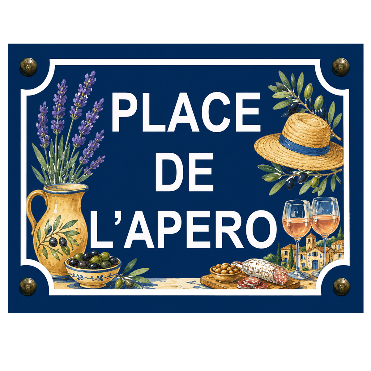 Plaque m�tal place de l'ap�ro en provence  � 20 x 15 cm