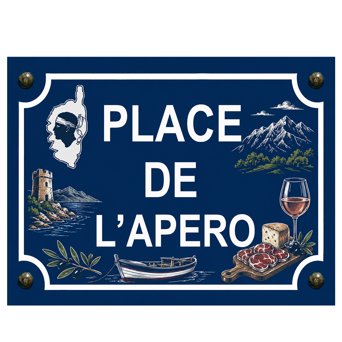 Plaque m�tal place de l'ap�ro Corse  � 20 x 15 cm