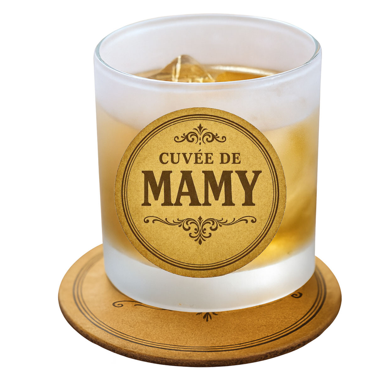 Verre cuv�e de Mamy avec sous-verre assorti