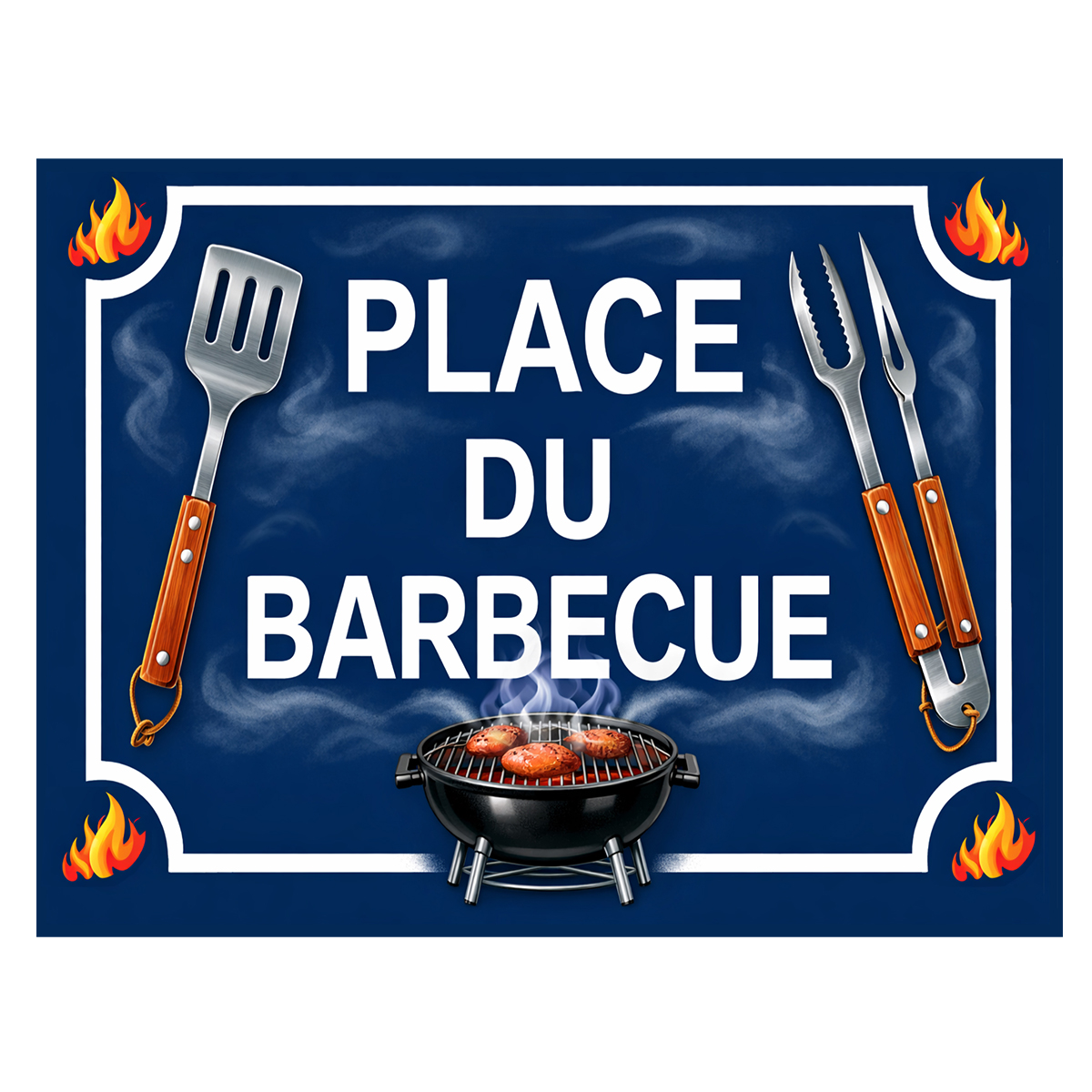 Plaque M�tal D�corative � Place du Barbecue � 20 x 15 cm