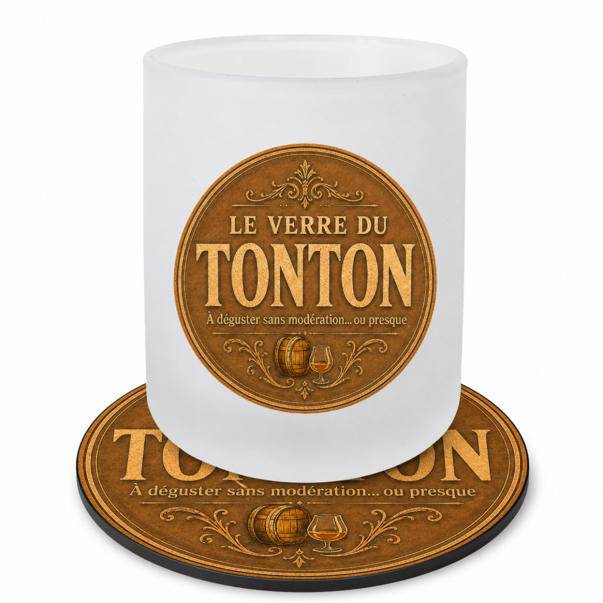 Verre Cuv�e du Tonton avec Sous-Verre Assorti
