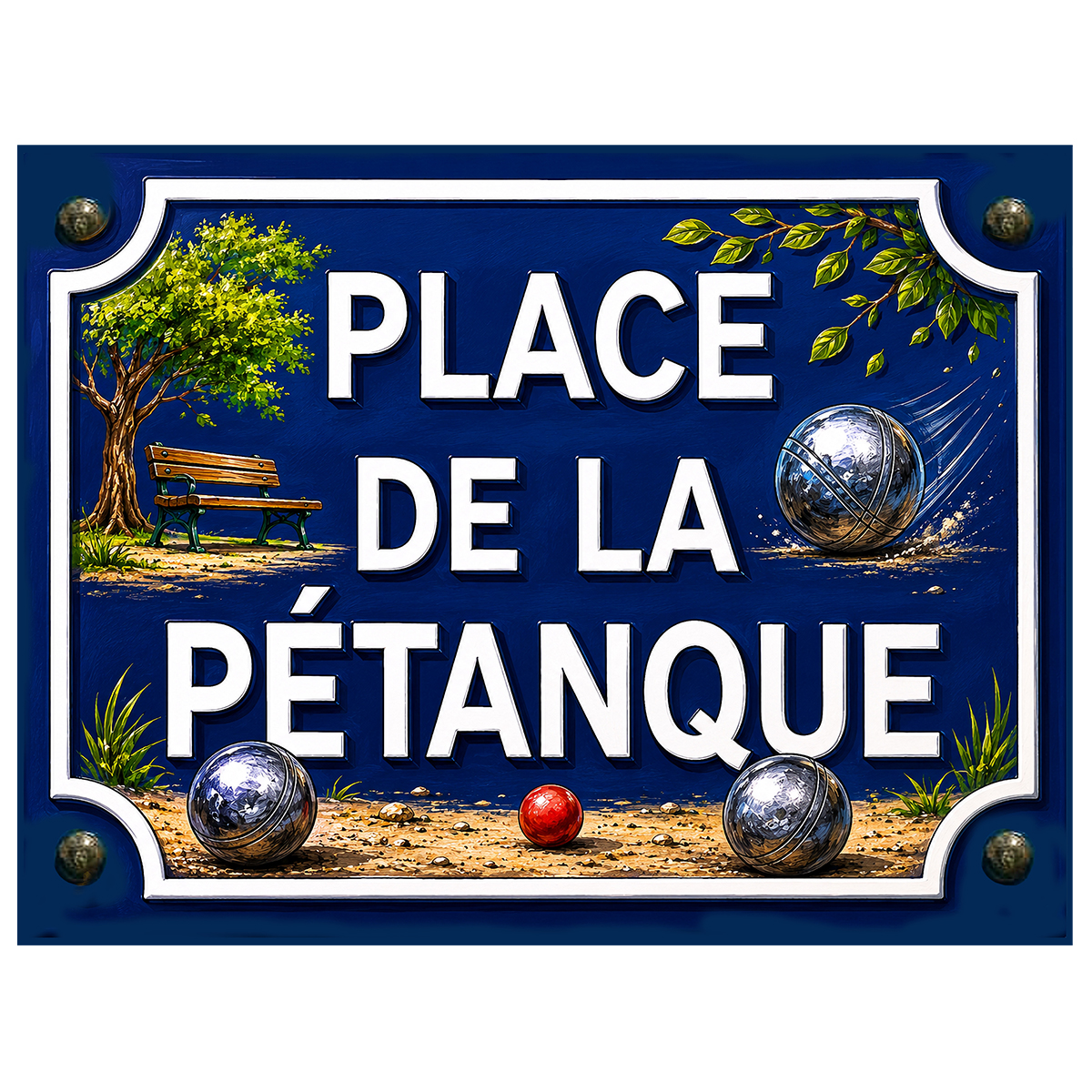 Plaque m�tal Place de la p�tanque 20 x 15 cm