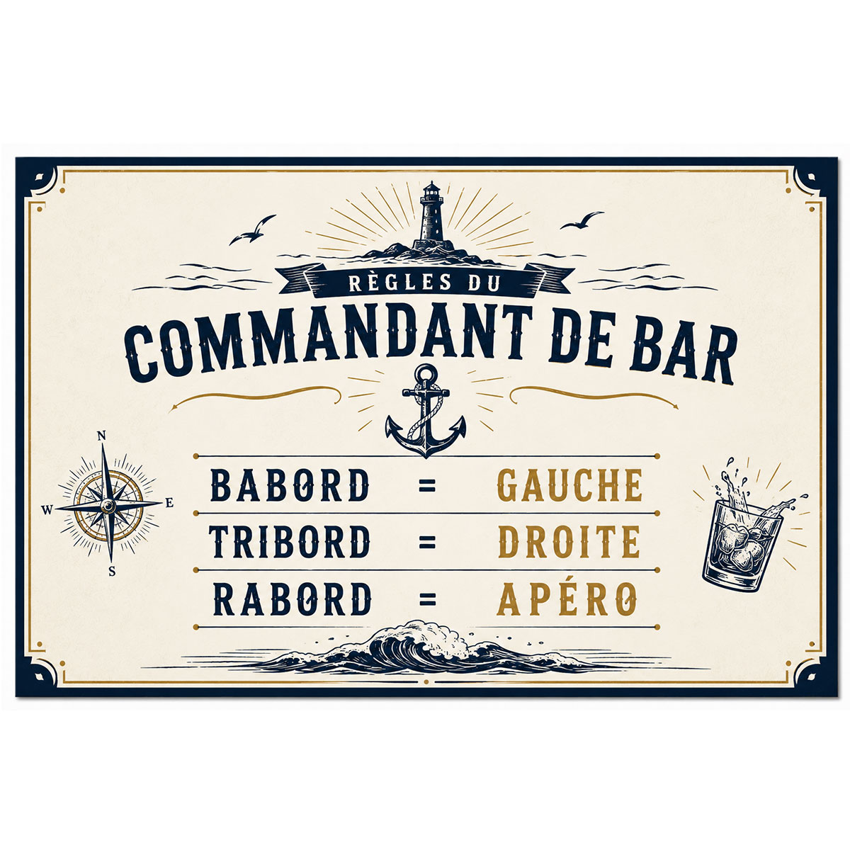 Plaque m�tal vintage Commandant de Bar 30,5 x 20 cm