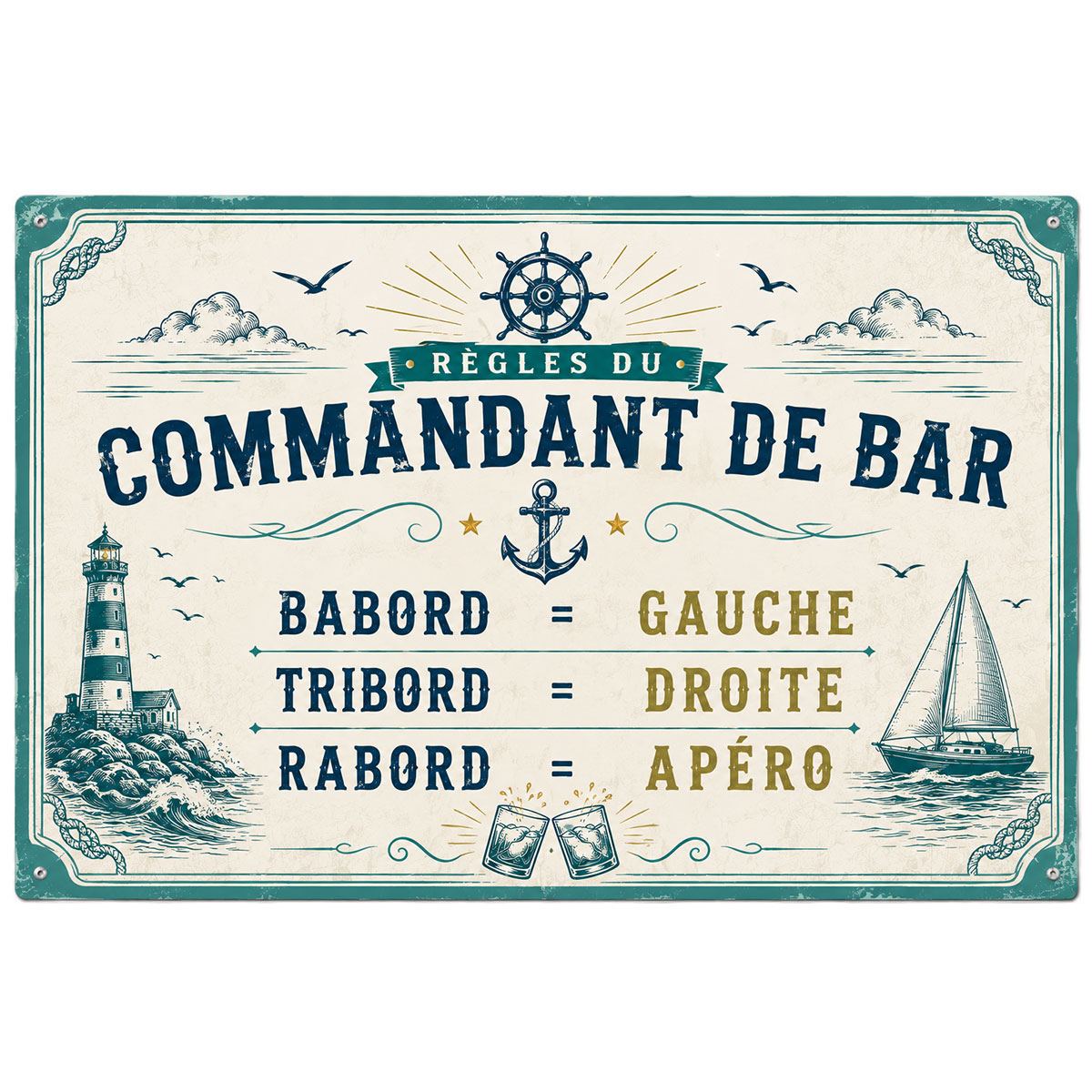 Plaque m�tal vintage Commandant de Bar 30,5 x 20 cm